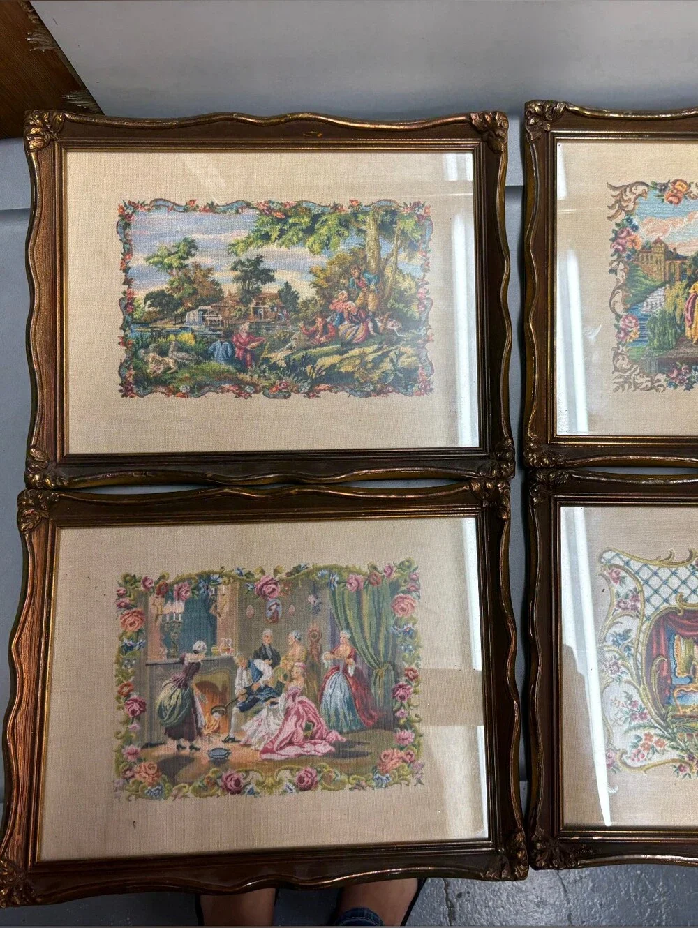 Set of 4 Framed Vintage Tapestry Prints in Gold Frames - Multicolor